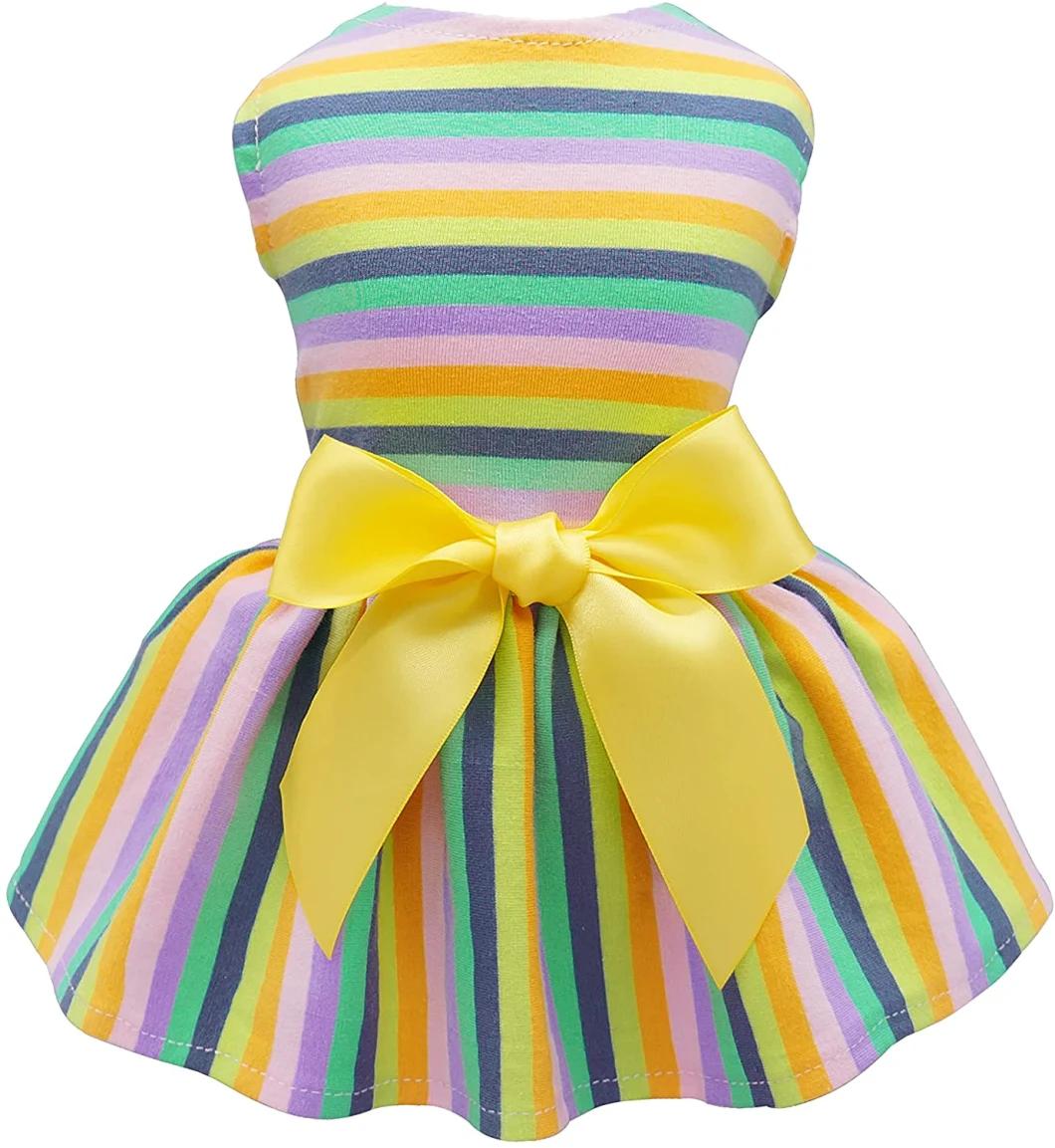 100% Cotton Striped Dress Cat Vest Puppy Shirts Colorful Printed Dog Dresses Pet Clothes for Doggie
