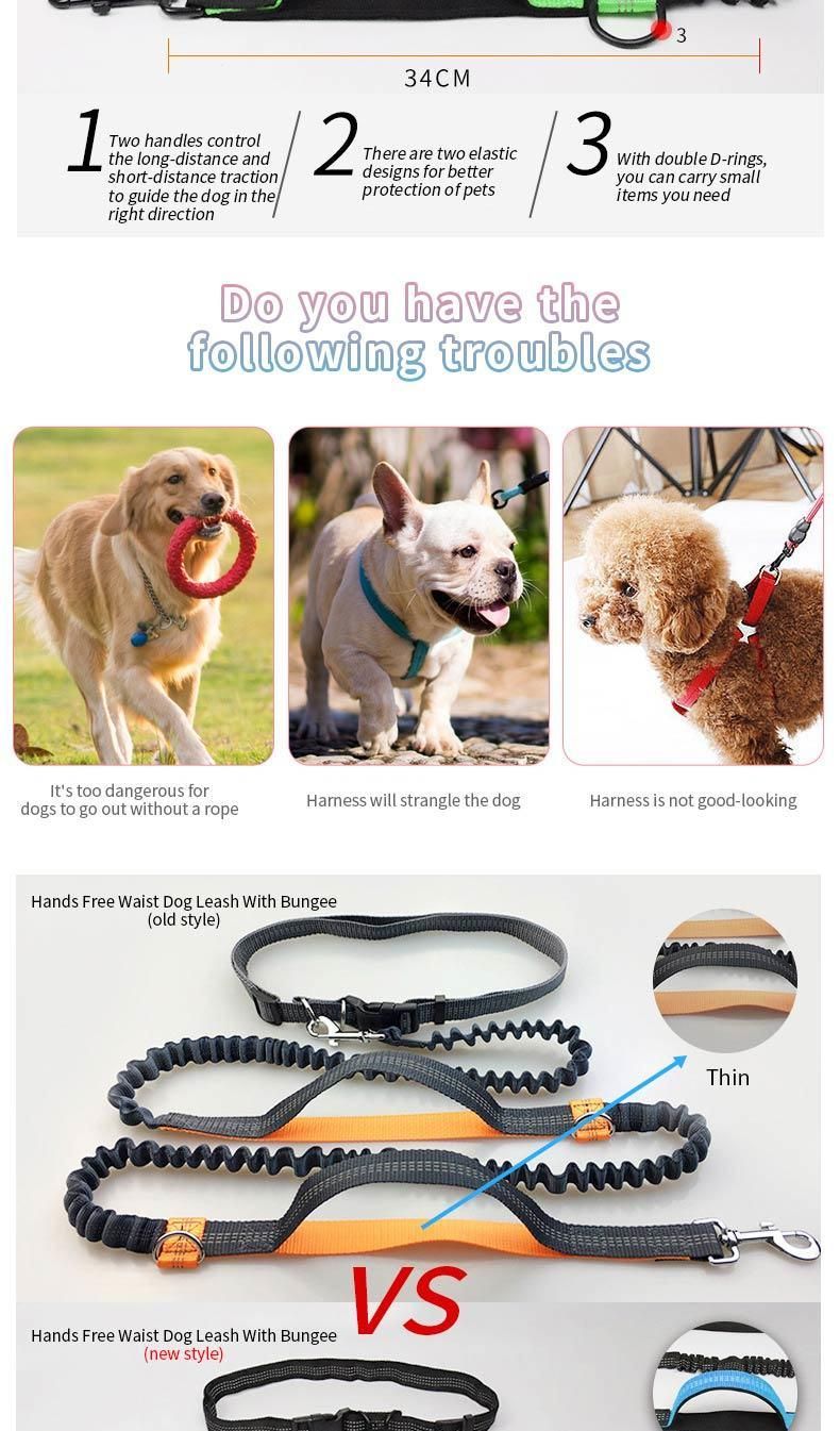 2022 New Product Hands Free Comfortable Smooth Texture Dog Leash with Adjustable Waist Belt