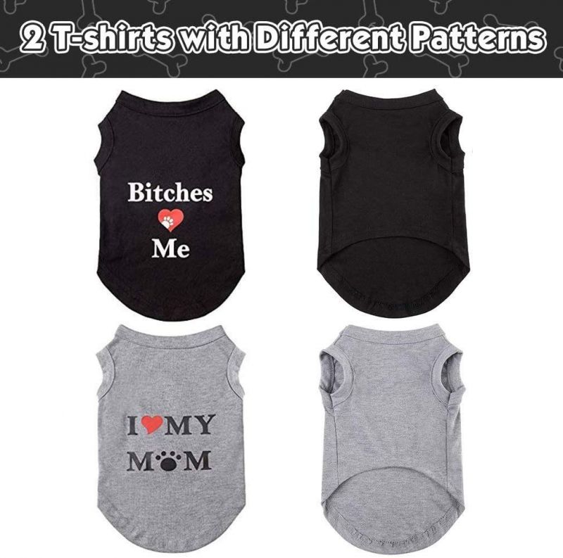 Dog T Shirts Pet Summer Vests I Love My Mom Dog Clothes with Fashion Printing 2 Pack