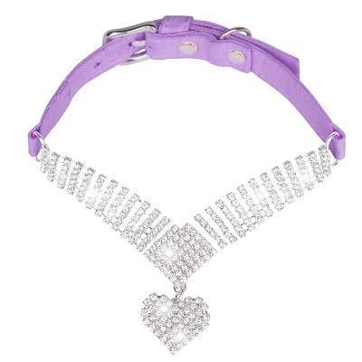 Heart Rhinestones Velvet Dog Collar Bling Dog Collar LED Beautifl Cat Collar with Bell