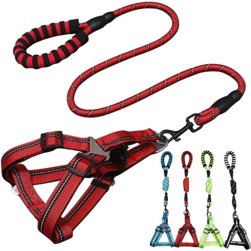 Dog Leash Harness Set Durable Adjustable Heavy Duty Reflective Dog Harness