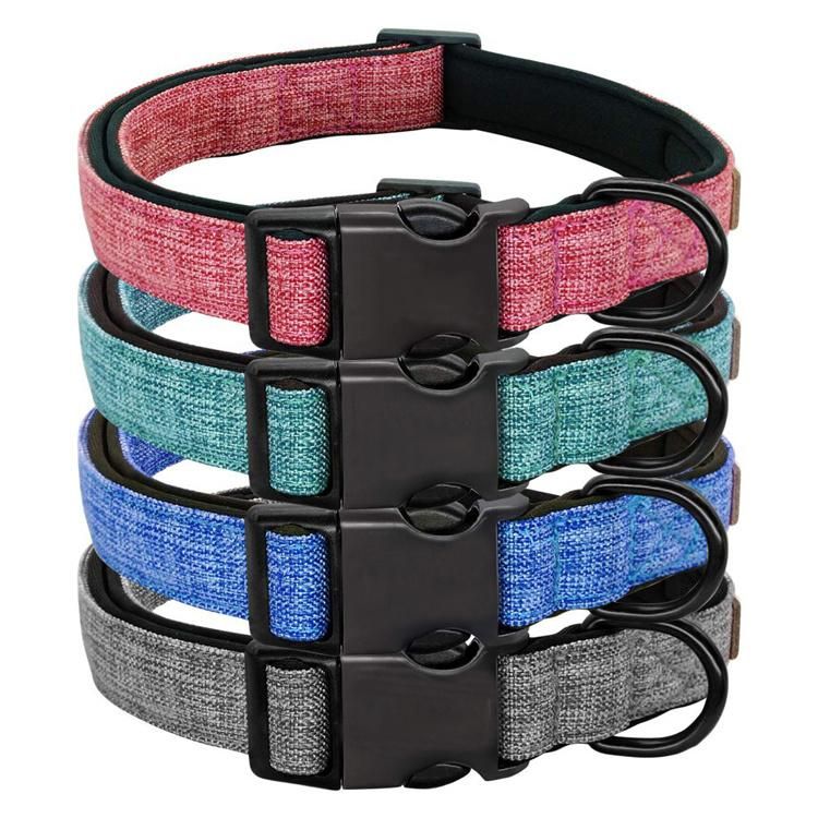 Wholesale Personalized Eco-Friendly Luxury Customized Soft Comfortable Neoprene Padded Fashion Canvas Pet Dog Collar