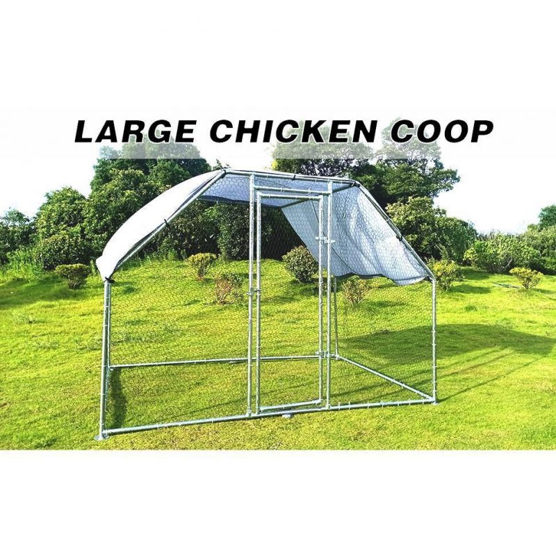 Metal Chicken Coop Walk-in Poultry Cage Hen House Rabbits Habitat