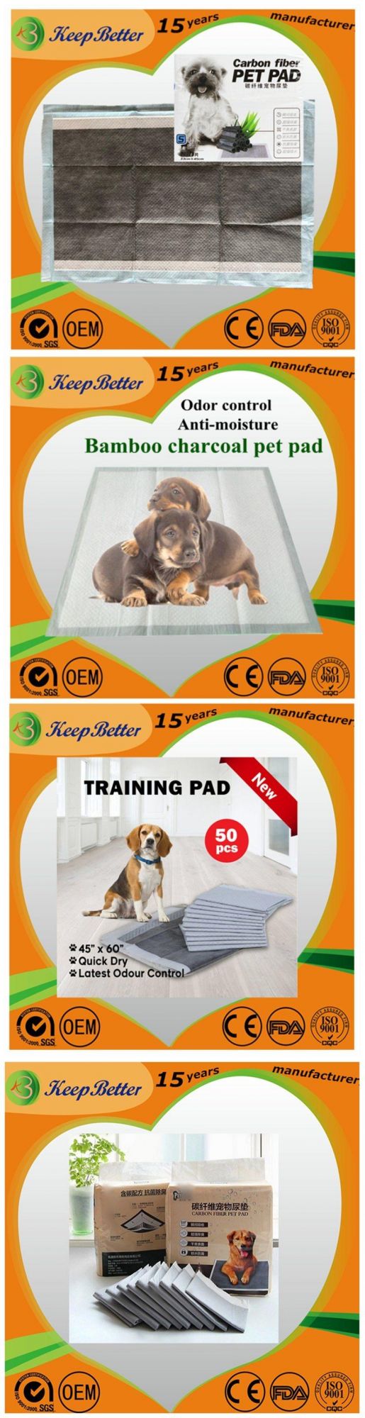 Biodegradable Pet Puppy Training Pad Made of Nonwoven and Pulp