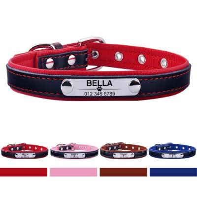 Free Engraved Name Leather Dog Collar Custom Pet Cat