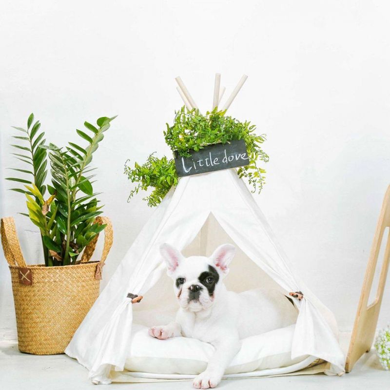 Pet Teepee Dog (Puppy) & Cat Bed Portable Pet Tents & Houses for Dog (Puppy) & Cat Beige Color 24 Inch (with or without optional cushion)