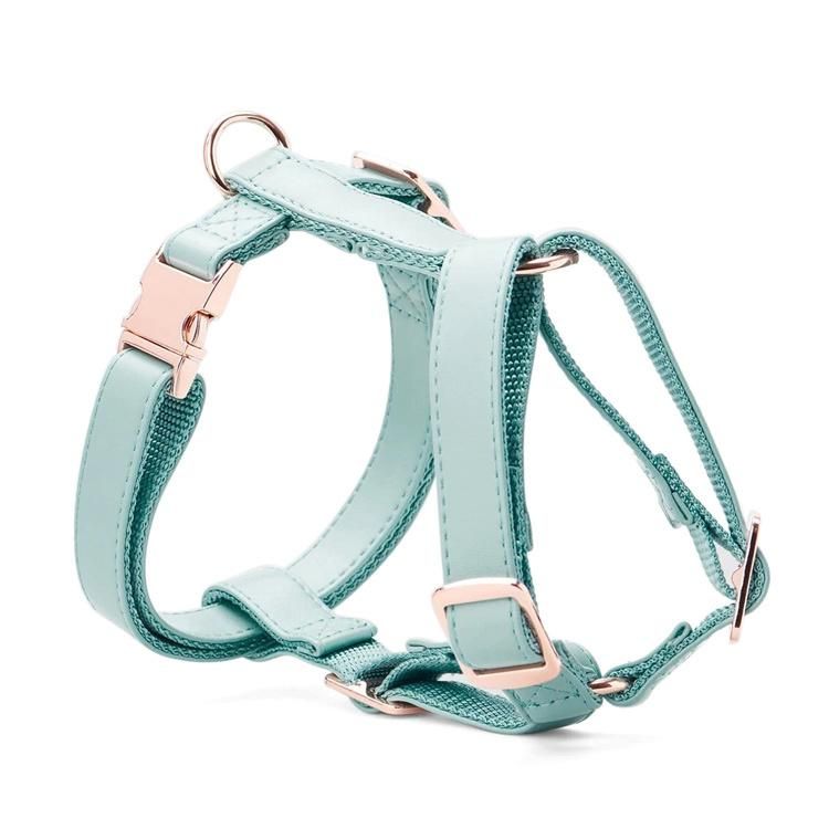 Custom Luxury Brand Adjustable Pet Puppy PU Faux Leather Vegan Leather Dog Harness