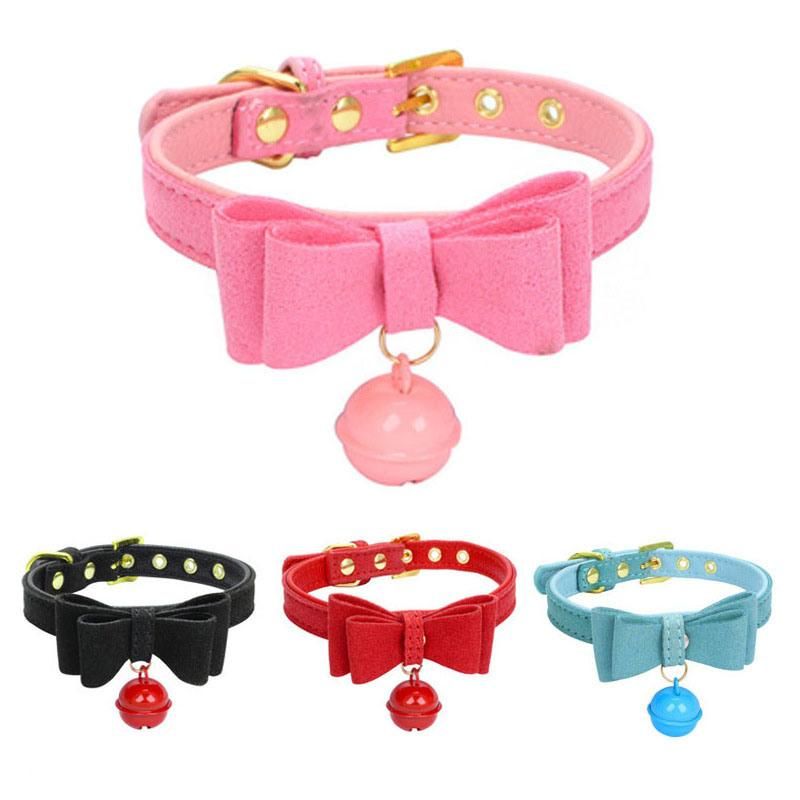 Bow Cat Collar Velvet Leather Pet Collar