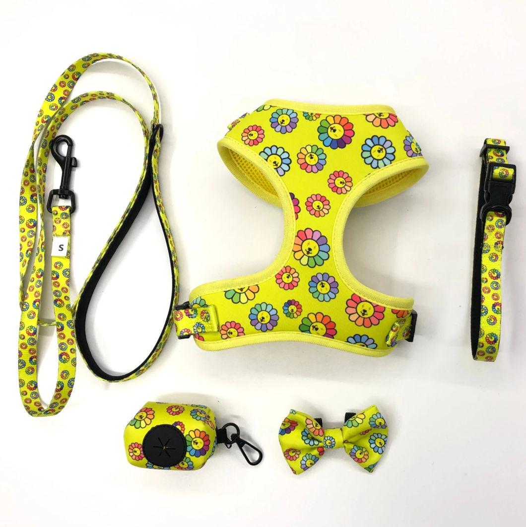 Free Mock up Custom Designs & Logo Adjustable Dog Harness Set with Matching Collar Lead Poop Bag