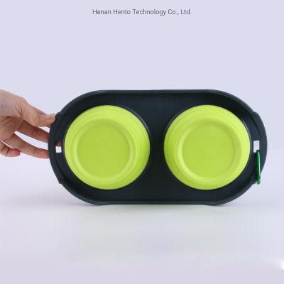 Collapsible Dog Bowl Pet Feeding Watering Dish Foldable Home Outdoor Silicone Double Bowls Feeder