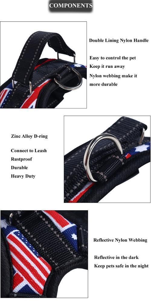 Hot Sale Custom Pattern Dog Harness Oxford Fabric Heavy Duty Bulldog Pet Training Harness Soft Nylon