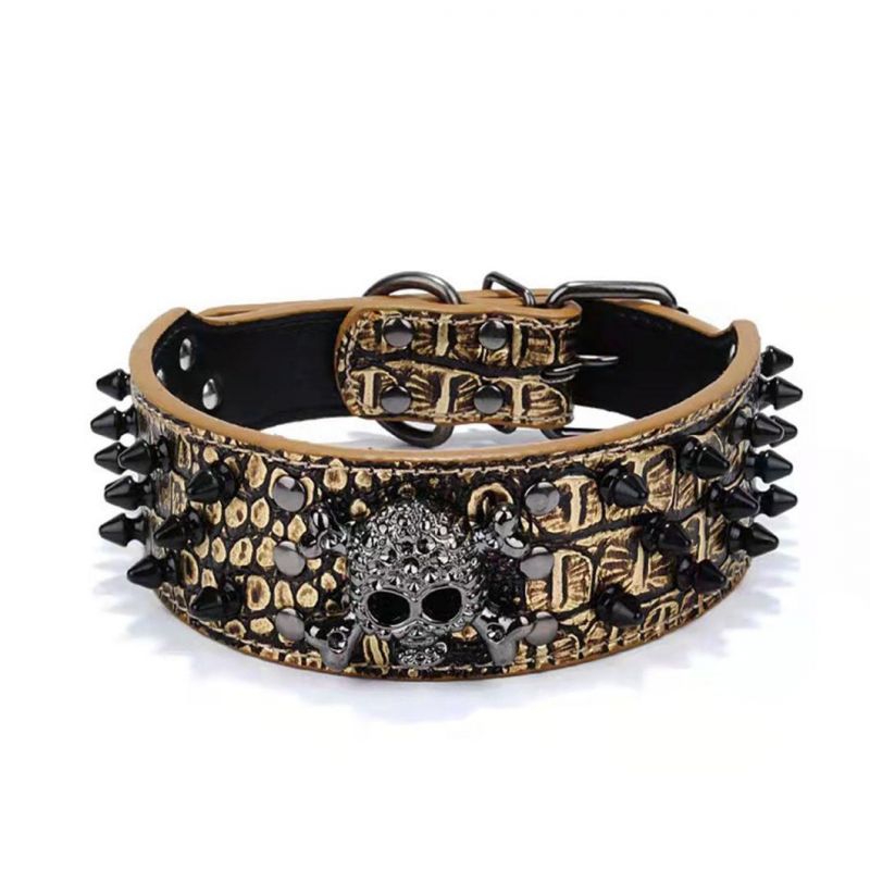 PU Pet Collar Cool Skull Spiked Rivets Dog Collar for Large Pet