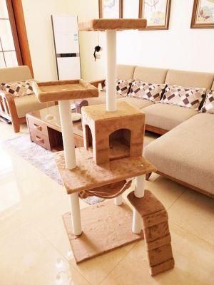 Natural Wooden Cat Condo Tree House Furniture Cat Toy Tower Tree Designs for Big Cat Scratch Board