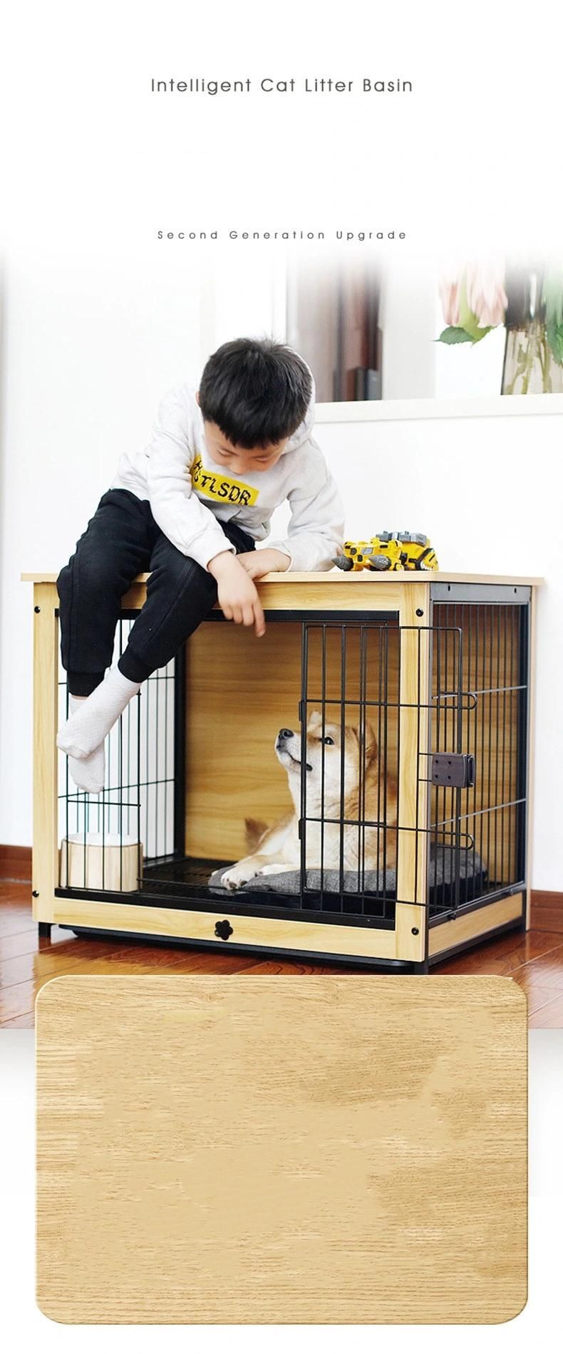 Household Steel Wooden Dog Cage Medium Dog with Toilet