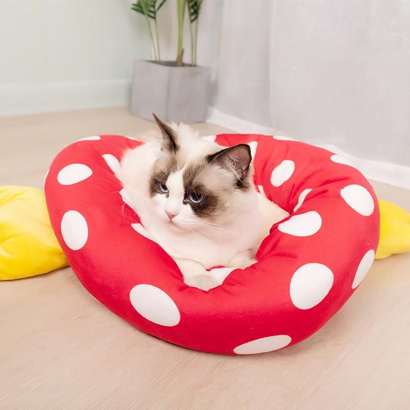 Red Polka Dots Hot Style Plush Round Dog Bed Creative Dog Kennel Cat Kennel Cross-Border Pet Sleeping Bed