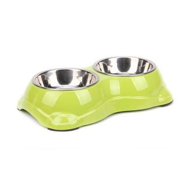 Anti-Skip Silicone Pet Bowl with Double Stainless Steel Bowl