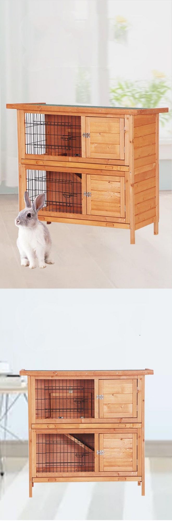 Detachable Double-Layer Solid Wood Fir Rabbit Cage Small and Medium Pet Kennel Poultry Breeding House Rabbit Hutch