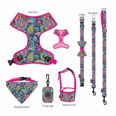 OEM Accept Adjustable Adjustable Reversible Designer Soft Collar Leash Dog Pet Harness Set