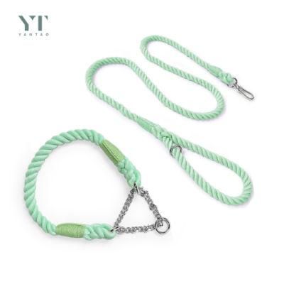 Hot Sale Ins Luxury Colored Cotton Rope Handmade Green Training Dog Leash Pet Leashes Dog Collar