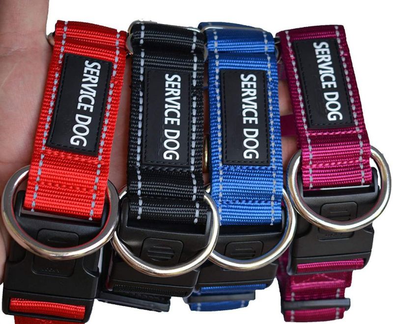 Reflective Nylon Dog Collar Training Handle Heavy Duty Dog Collar Removable Service Patch