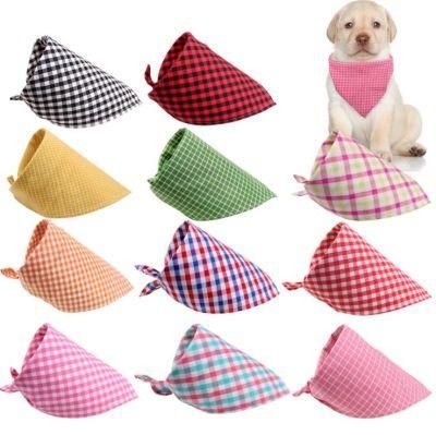 Puppy Square Plaid Printing Adjustable Scarf Dog Clothes Dog Bandana