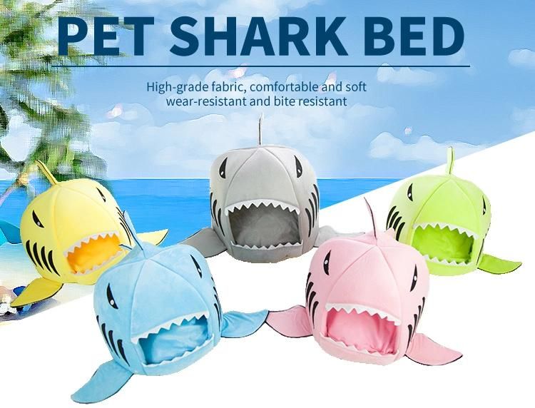 Popular Cartoon Shark Shaped Design Pet Keep Warm Beds Washable Detachable Pet Cat Cave Beds House