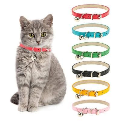 High Quality PU Leather Dog Collar Adjustable Detachable Buckle Pet Cat Collar with Bell Design