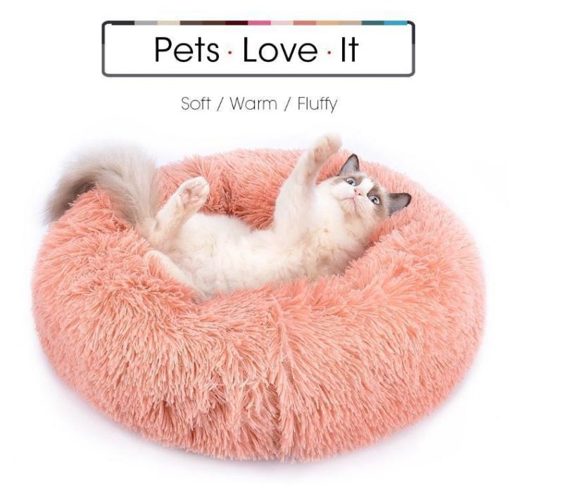 Hot Sales Lovely Fluffy Pet Bed for Dog Cat Bed Worm and Safety Plush Round Pet Beds for Cats or Small Dogs