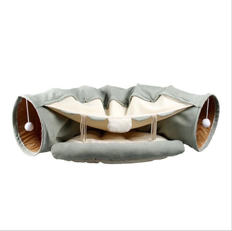 Multifunction Cat Tunnel Toy Foldable Playing Cat Tunnel with Sleeping Bed