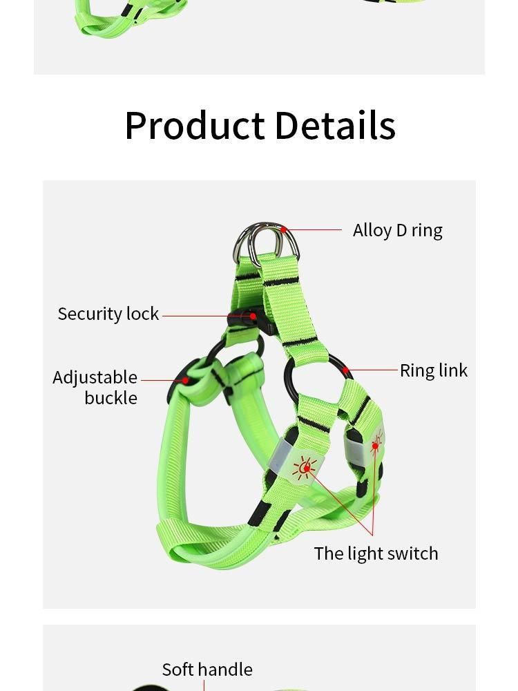 Quality Ventilation Brilla Pet Pecho Espalda LED Strip Dog Harness