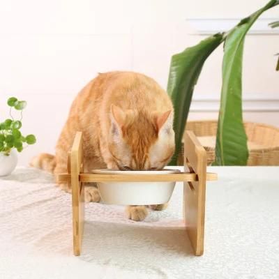 Single Pet Bowl with Bamboo Stand Height Elevated Pet Accessories