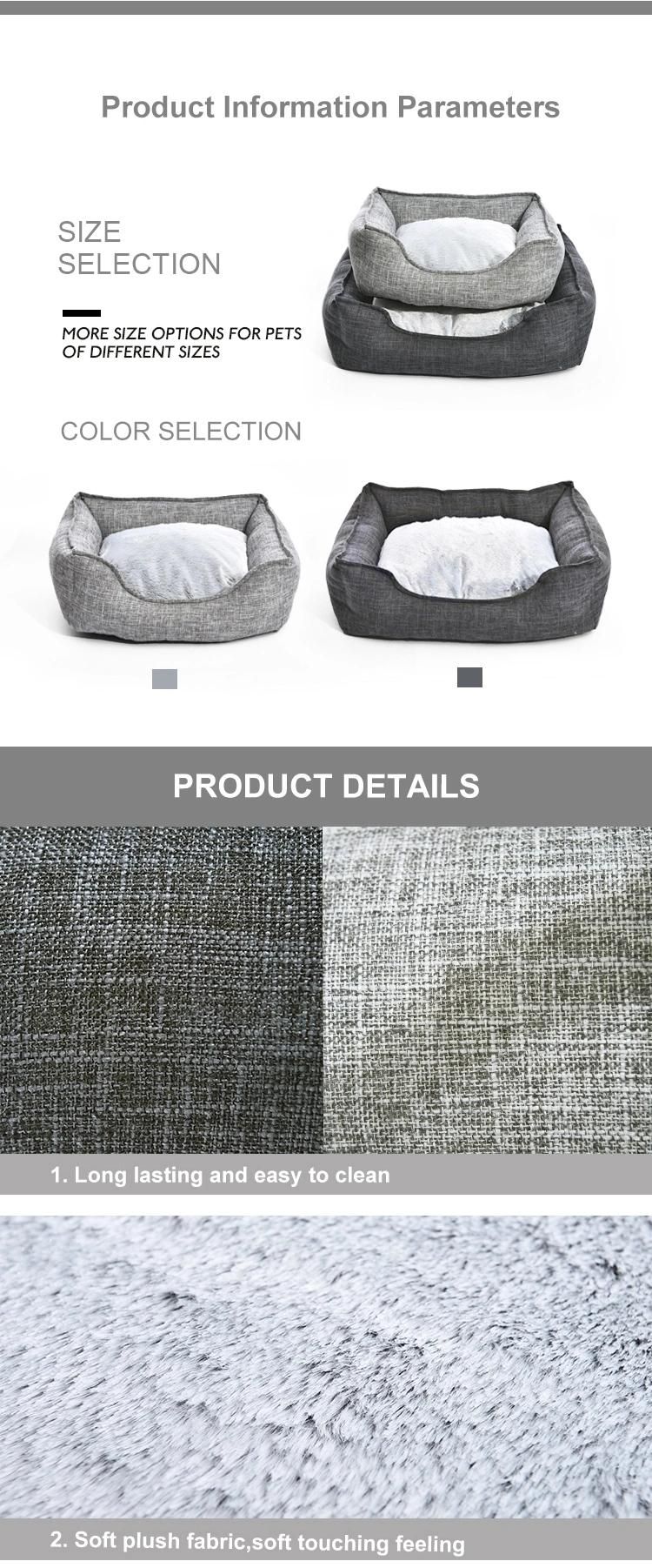 Wholesale New Style Checkered Rectangle Linen Pet Beds Soft Cheap Dog Bed