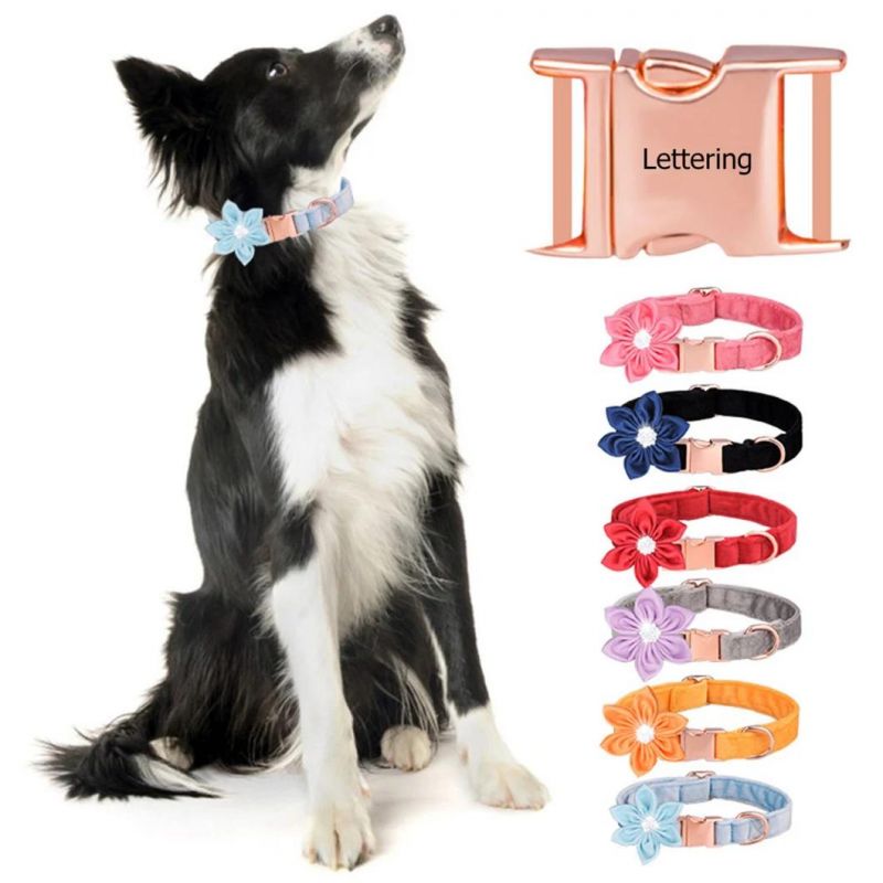 Noble Six Petals with Rhinestone Design Dog Collar Soft Pet Collar