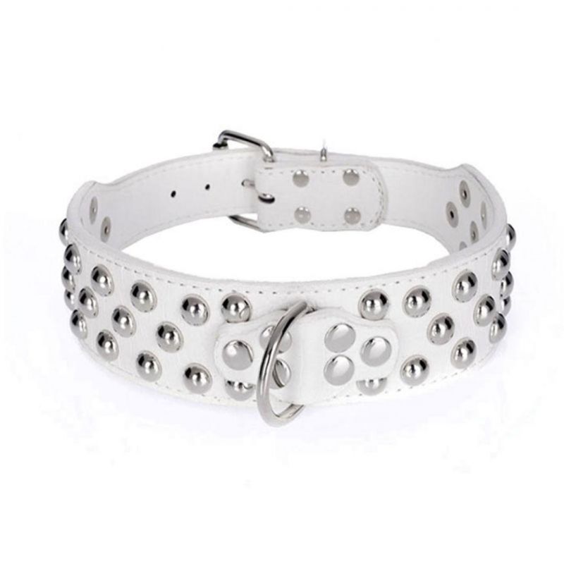 Large Pet Collar PU Leather Dog Collar with Mushroom Rivets Studded