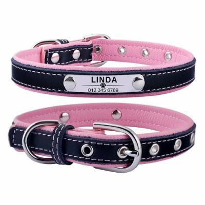 Durable Free Engraved Name Leather Dog Collar Custom Pet Cat