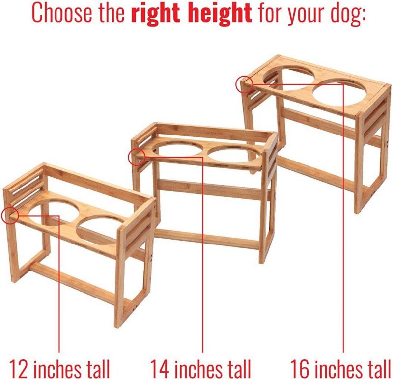 Adjustable Pet Bowl Feeder with Bamboo Stand Disassemble Pet Accessories