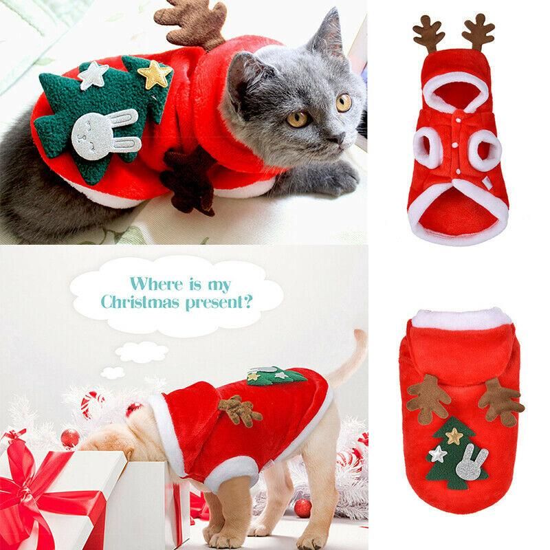 Christmas Santa Costume Kitten Puppy Outfit Hoodie Warm Pet Dog Clothes Clothing Accessories