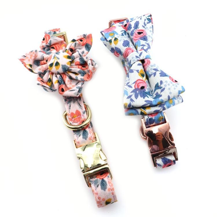 Free Design Eco-Friendly Decorative Soft Polyester Custom Printed Dog Collar Leash with Flower