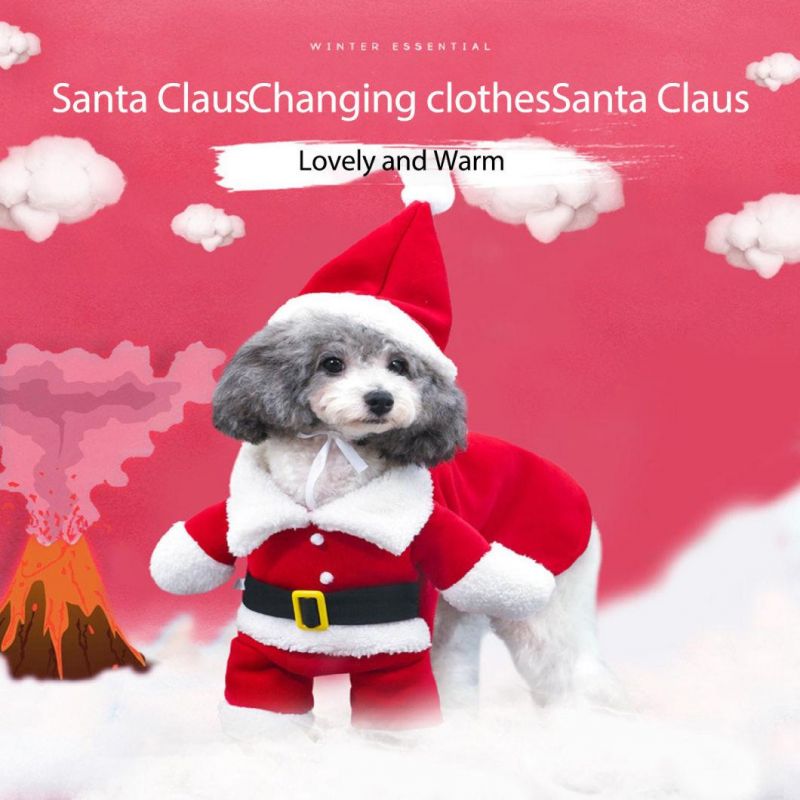 Christmas Dog Clothes Santa Dog Standing Outfit Party Cosplay Pet Dress