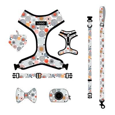 Wholesale Dog Harness, Halloween Pumpkin Custom Printed Reversible Reflective Soft Dog and Cat Harness, Poop Bag and Leash Set