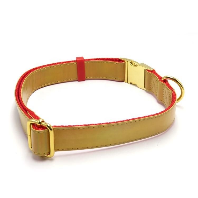 Custom High Quality Gold Metal Buckle Nylon PU Dog Collars Matching Leash Available Separately