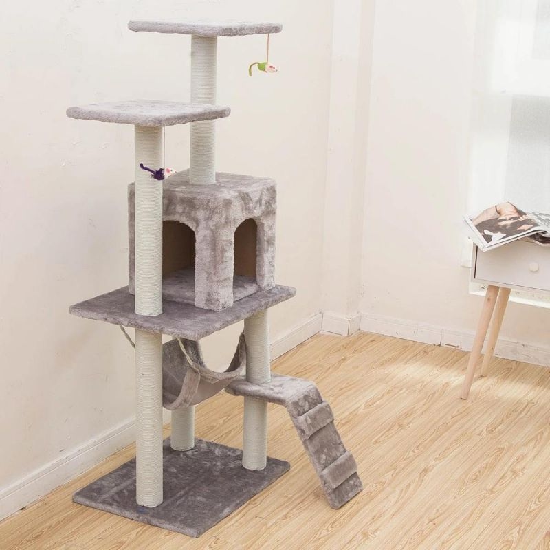 Wholesale Pet Products Manufacturer Supply Pet Cat Scratcher Wooden Tree Cat Indoor Playing House Interactive Mouse Toys Scratching Activity Post Scratcher
