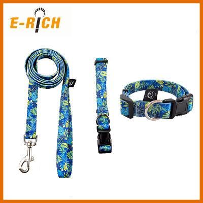 Pet Manufacturer Custom Luxury Woven Label Print Double Logo Dog Cat Puppy Collar Leash Set