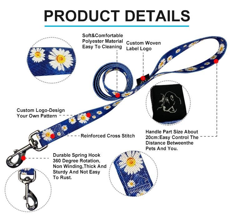 New Adjustable Flower Design Dog Puppy Collar and Lead Leash Set