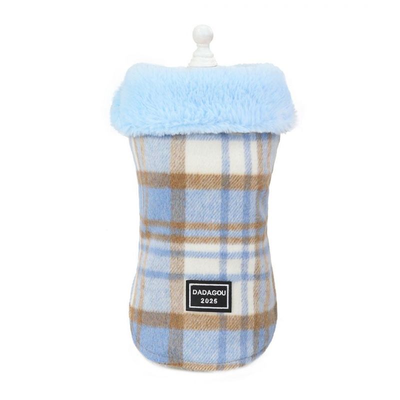 Fashion Autumn Winter, Tricolour Woolen Plaid Pattern Stretchy Turn Down Collar Pet Clothes
