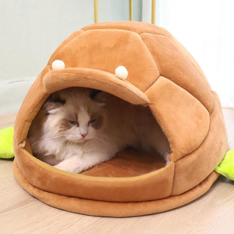 Animal Shape Pet Bednew Style Cute Semi-Closed Pet Beds Soft Comfortable and Warm Tortoise Shell Cat Bed House