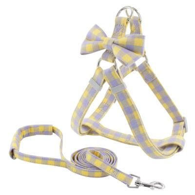 Classical Plaid Pet Harness with Bow Tie Dog Harness Set