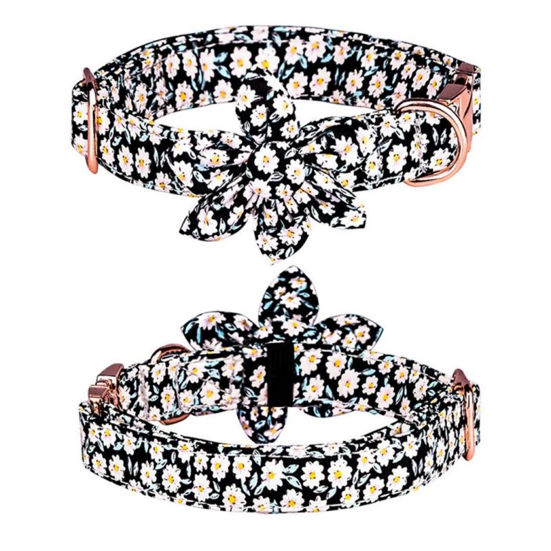 Dog Collar Floral Girl with Removable Cute Flower Metal Buckle Adjustable Pet Collar