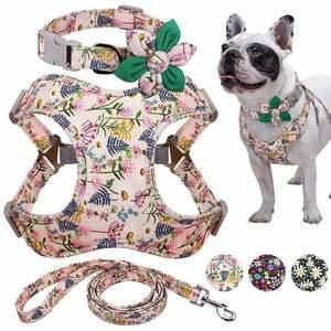 Popular Custom Design Pet Harness Dog Harness Set with Collar Leash Bow Tie and Bandana Dog Harness Vest