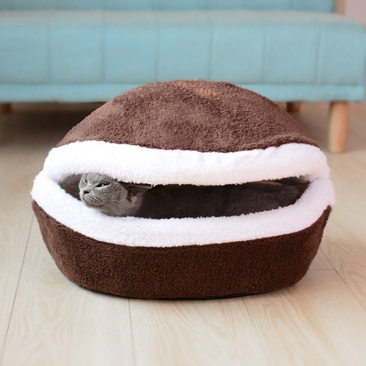 New Design Hamburger Style Winter Warm Breathable Shell Nest House Pet Dog Cat Cave Bed